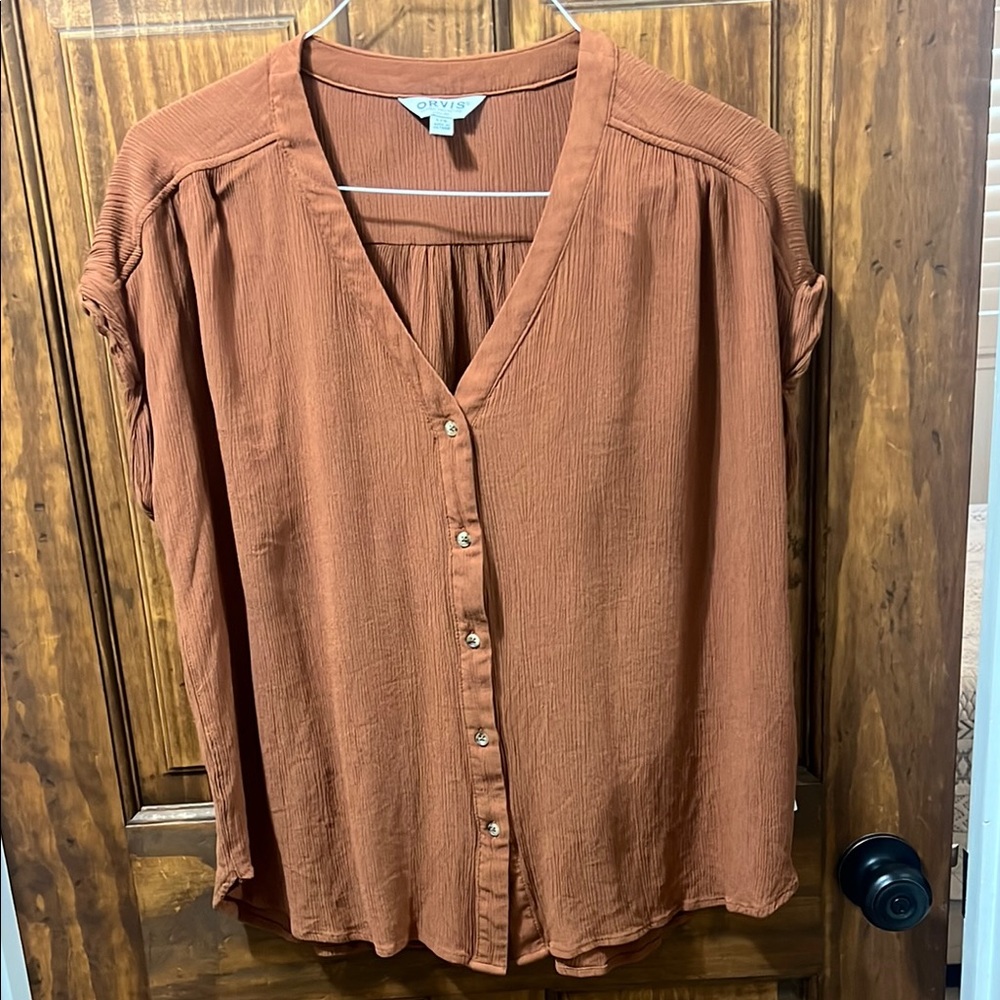 Onyx Orange Mandarin Collar Button Down Shirt